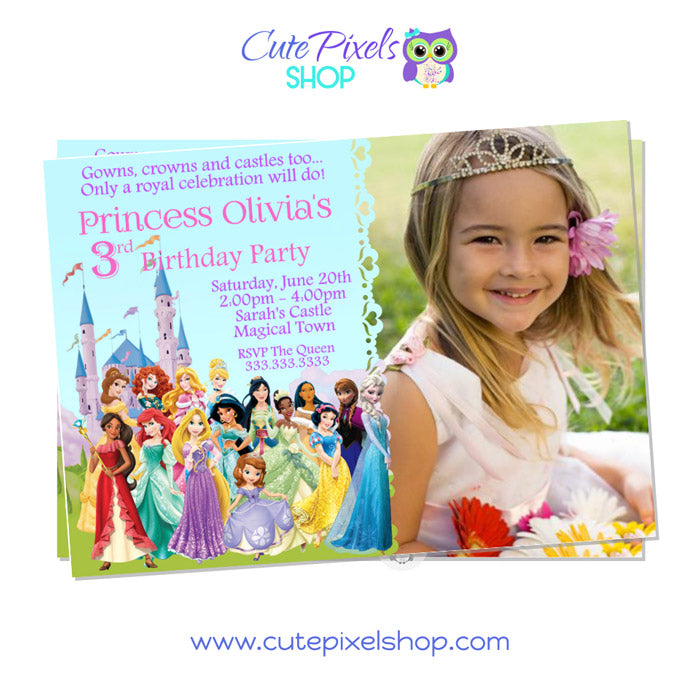 Disney Princes  invitation card includes child photo.