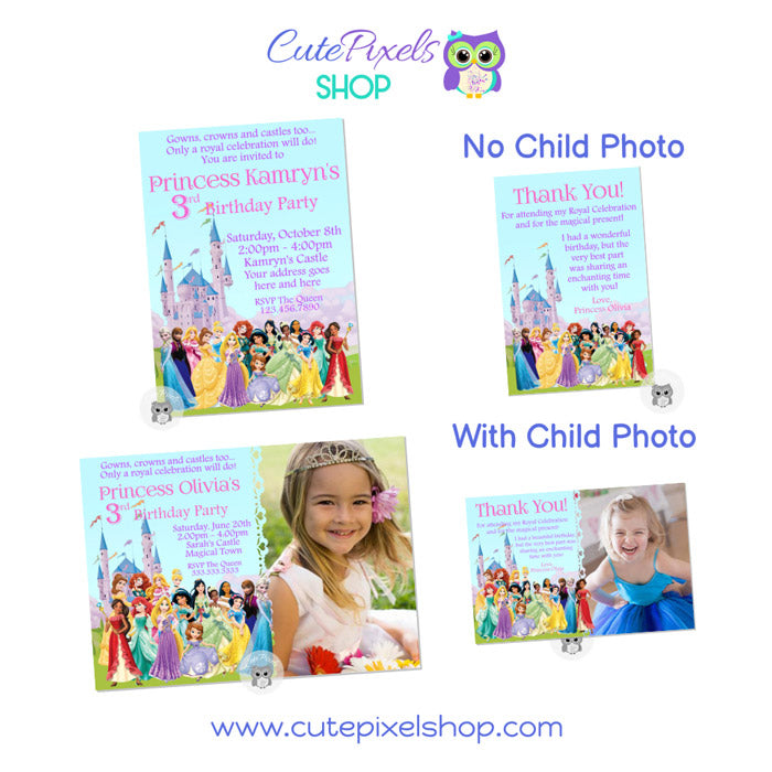 Disney Princes Thank you and invitation card includes child photo.