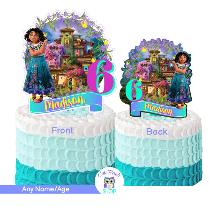 Encanto Cake Topper with Mirabel and the casita in the back with all the Madrigal family. Use as cake Topper or centerpiece in your Encanto Birthday party