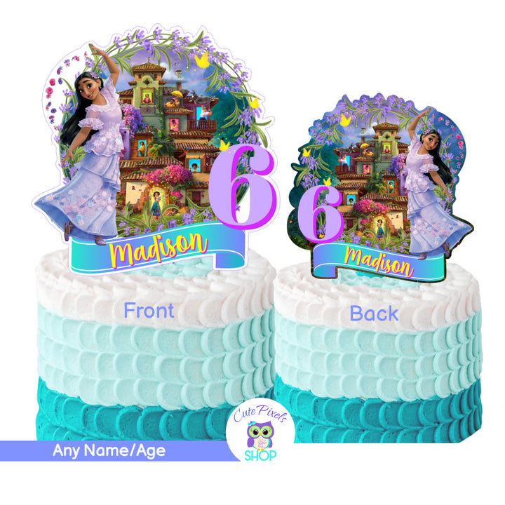 Encanto Cake Topper with Isabel and the casita in the back with all the Madrigal family. Use as cake Topper or centerpiece in your Encanto Birthday party