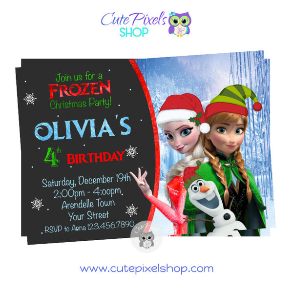 Disney Frozen Christmas Birthday Invitation, Elsa, Anna and Olaf Christmas invitation