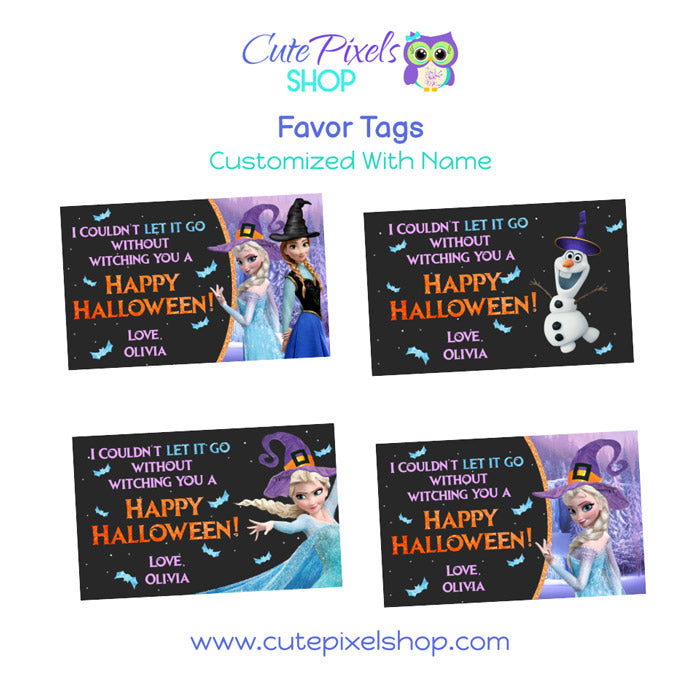 Frozen Halloween Favor Tags, customized with name