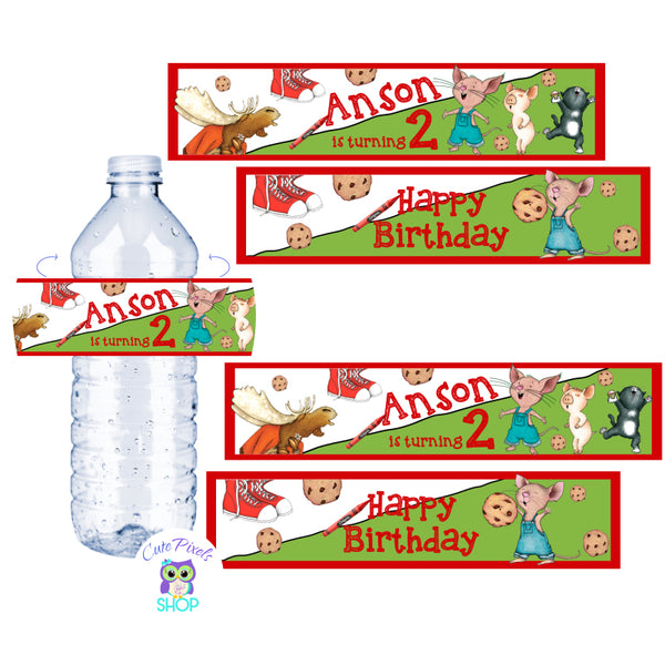 If you give a mouse water bottle labels to decorate a If you give a mouse birthday party with Mouse, Pig, Cat, Moose