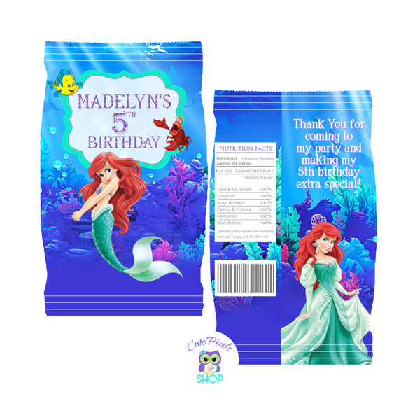 The Little Mermaid Chip Bag Wrappers, Princess Ariel Party Favors, Tret bag for Potato Chips