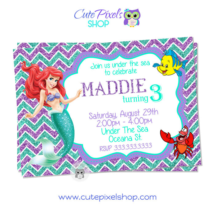 The Little Mermaid Invitation White