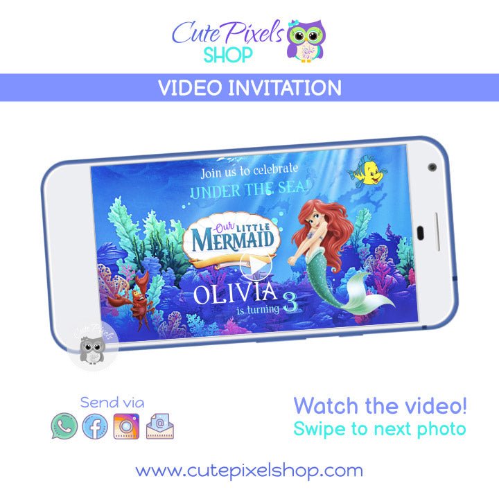 The Little Mermaid Birthday Video Invitation, Little Mermaid animated invitation, Princess Ariel Animated card for a Little Mermaid Birthday