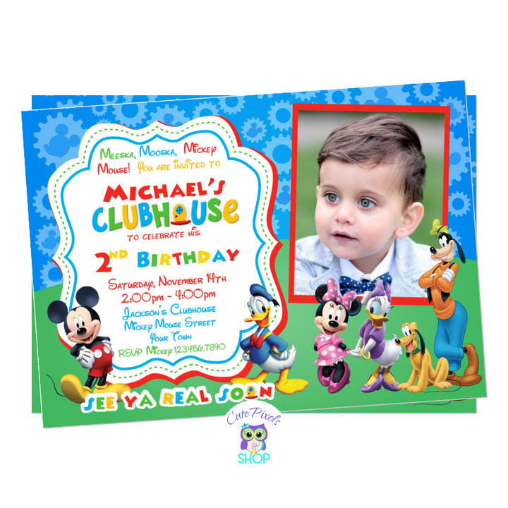 Mickey Clubhouse Invitation with child photo in red design. Mickey Mouse Birthday Party