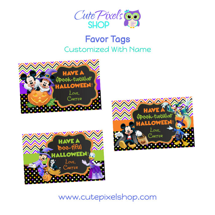 Halloween Mickey Mouse Favor Tags, Customized with name