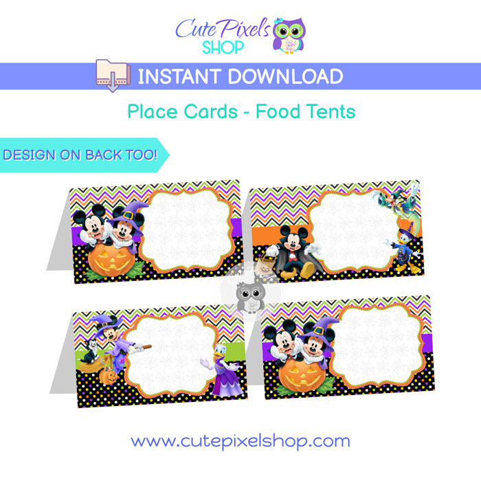 Halloween Mickey Mouse Place Cards, Halloween Food Tents