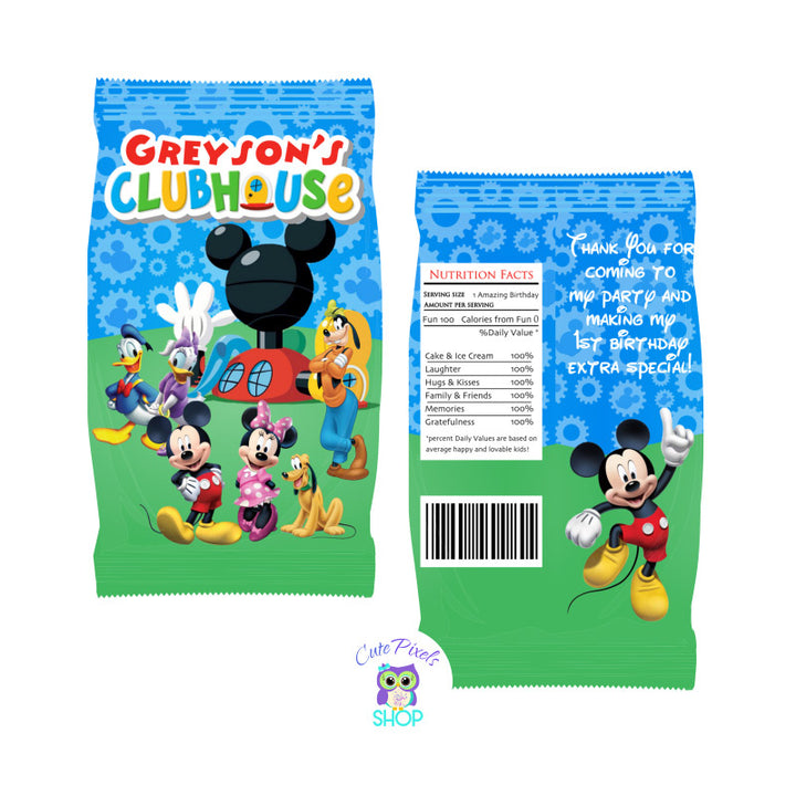 Mickey Mouse Clubhouse Chip Bag Wrapper, Party Decorations for your Mickey Clubhouse Birthday