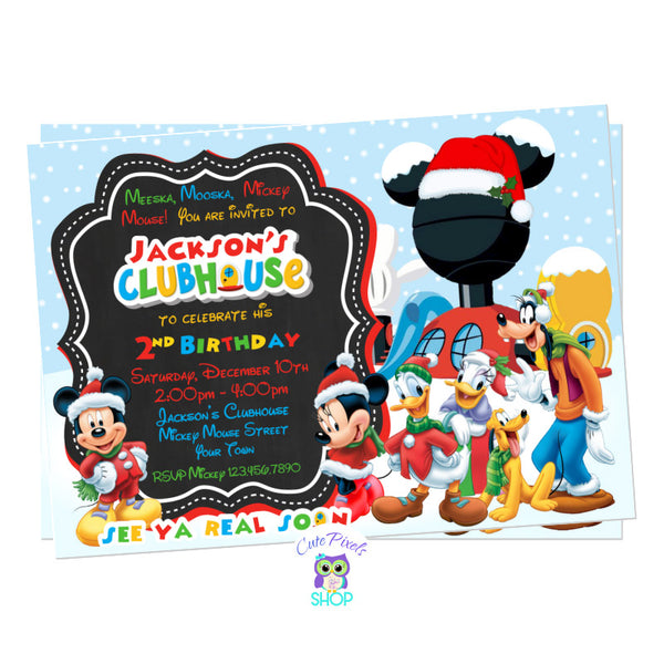 Christmas Invitation. Mickey Mouse Clubhouse Christmas invitation in a Snow background with Mickey Mouse and Clubhouse friends.