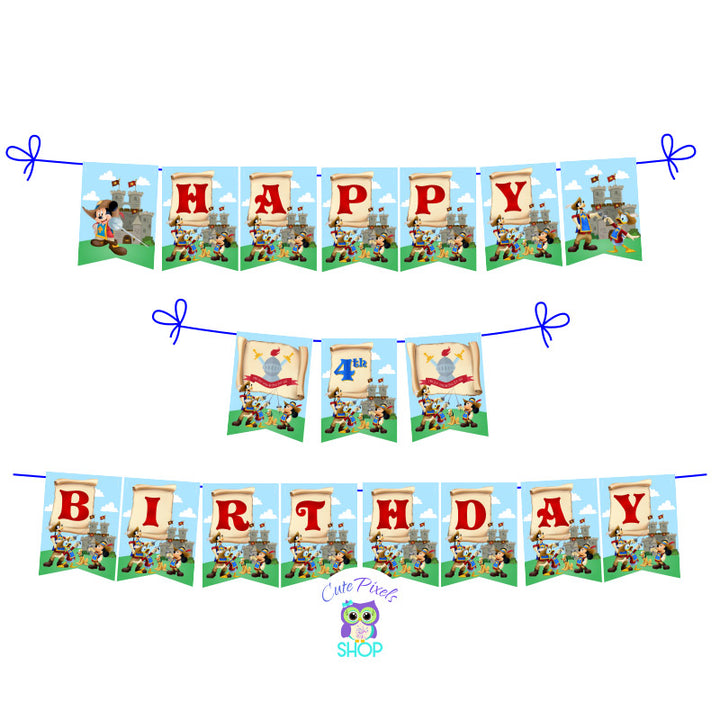 Mickey Mouse and the Three Musketeers Birthday Banner. Bunting Birthday Banner for a Mickey Mouse Birthday
