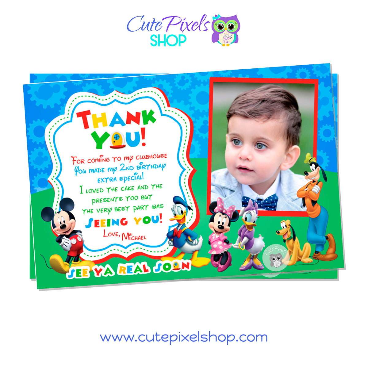 Mickey Mouse Thank You Card - Mickey Party – Cute Pixels Shop