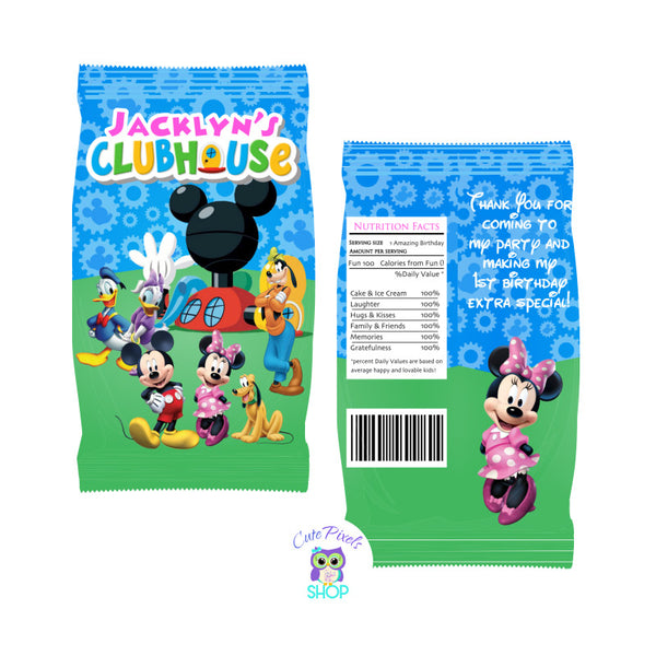 Minnie Mouse Clubhouse Chip Bag Wrapper, Party Decorations for your Mickey Clubhouse Birthday in pink