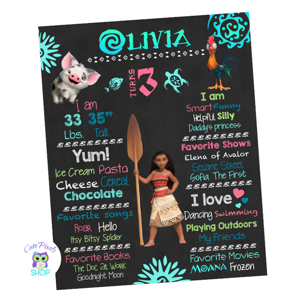 Moana Chalkboard - Moana Birthday Sign