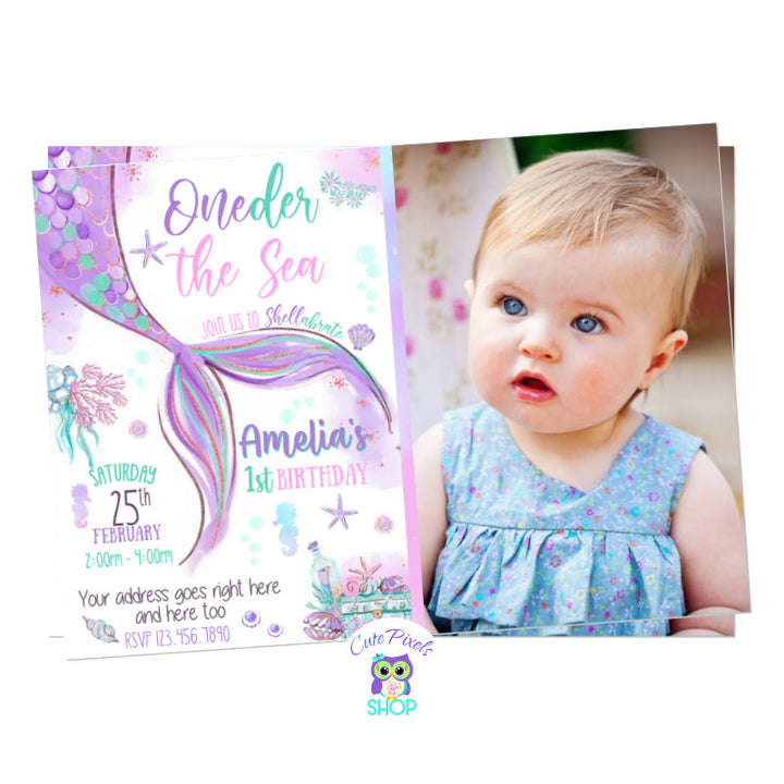 Oneder the sea invitation for a Mermaid Birthday party Under the sea! Perfect for a first birthday under the sea. Includes child's photo