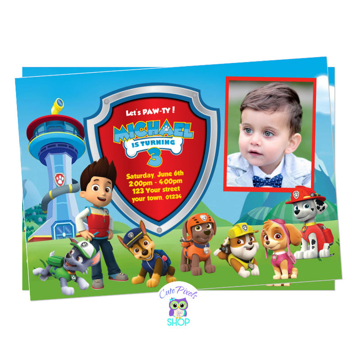 Paw Patrol Birthday Invitation, All Paw patrol characters ready for a paw-ty and you can include your child's photo 