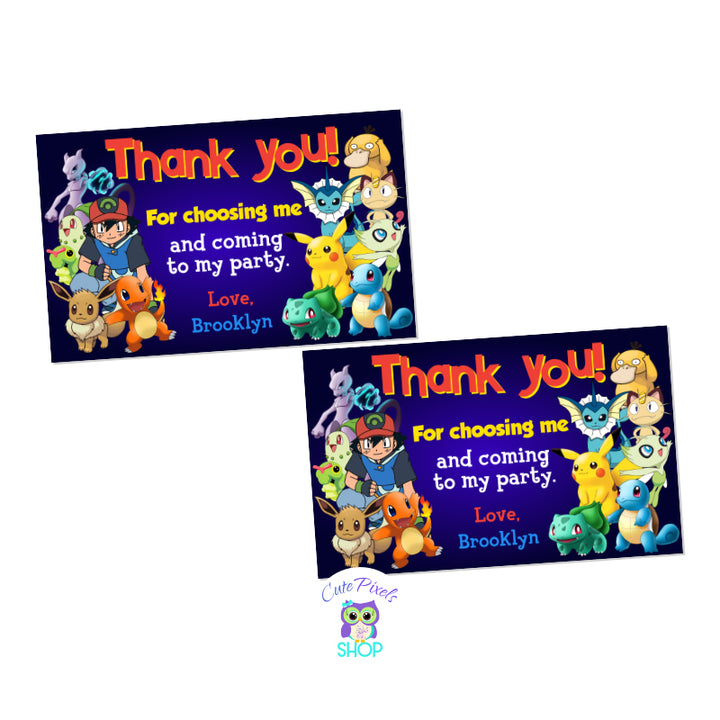 Pokemon thank you tags to use as party favors, full of Pikachu and Pokemon friends