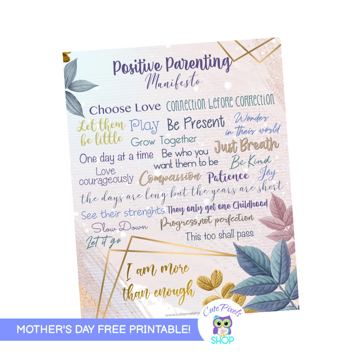 Positive Parenting Manifesto - Free Printable for Mother's Day