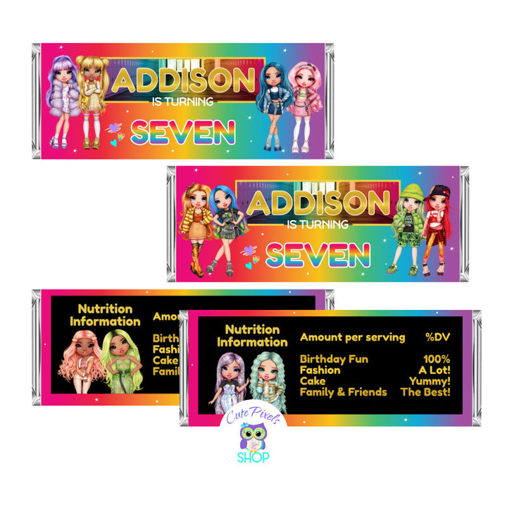 Rainbow High Candy Bar Wrappers to use as party favors in your Rainbow High Dolls Birthday Party. Two designs included
