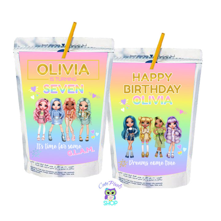 Rainbow High Capri Sun labels to be used as party favors and party decorations for your Rainbow High Dolls Birthday Party. Rainbow High in Pastel Colors