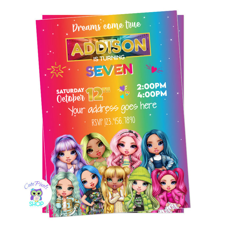 Rainbow High Dolls Invitation - Rainbow High Dolls Birthday – Cute