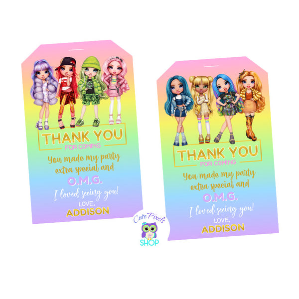 Rainbow High Thank You Tags, Rainbow High Dolls Favor tags to decorate your Rainbow High Birthday Party Favors. Rainbow High in Pastel Colors