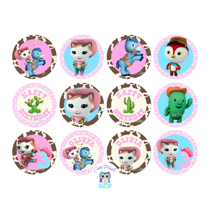 Sheriff Callie Cupcake Toppers, round tags with 12 designs of Sheriff Callie to use as cupcake toppers, favor tags and party decorations.