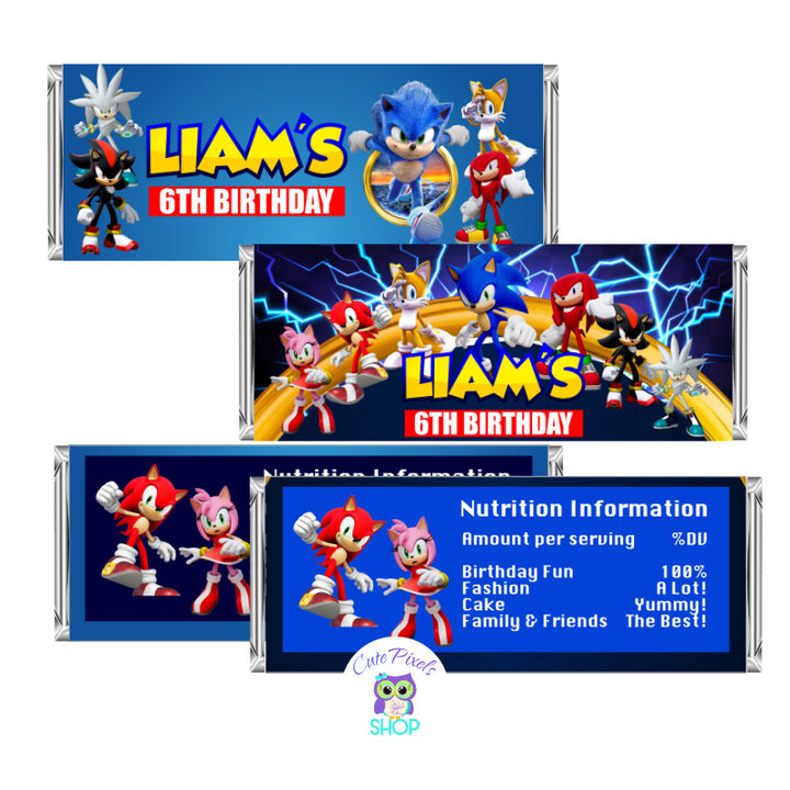 Sonic Candy Bar wrapper to decorate your Chocolate bars at your Sonic Birthday Party