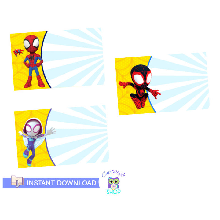 Spidey and his amazing friends favor tags, to use as party decorations, name tags, place cards and any superhero decoration