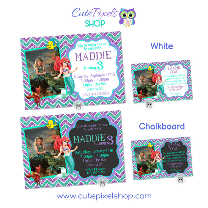 The Little Mermaid Invitation Set, White background, style 04