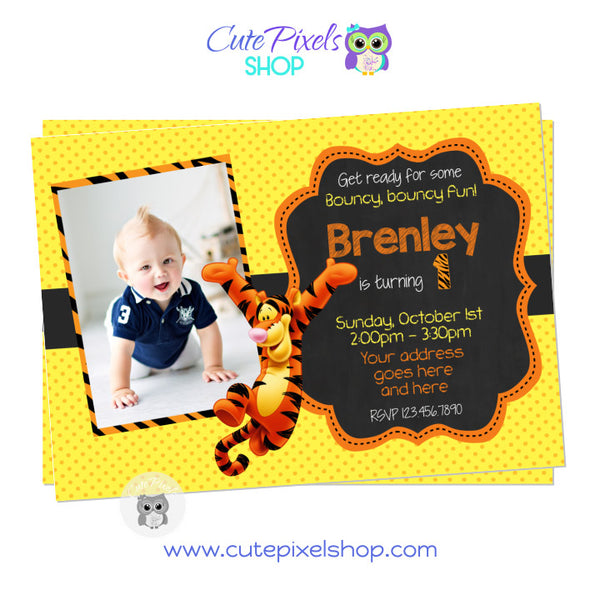 Tigger Invitation with photo, Winnie the Pooh Birthday, Yellow and Orange