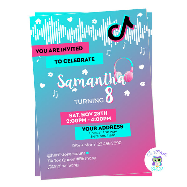 TikTok Birthday Invitation in Pink and Turquoise