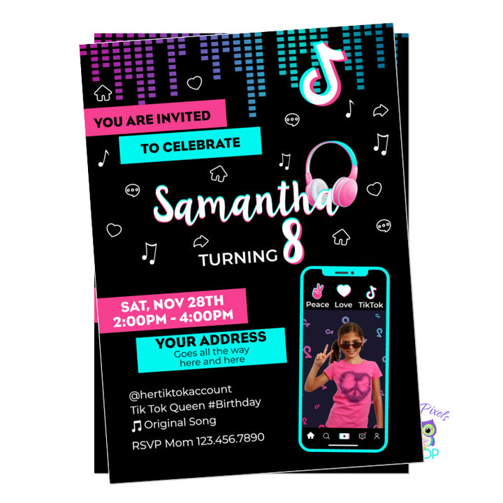 TikTok Invitation, black background with cild's photo