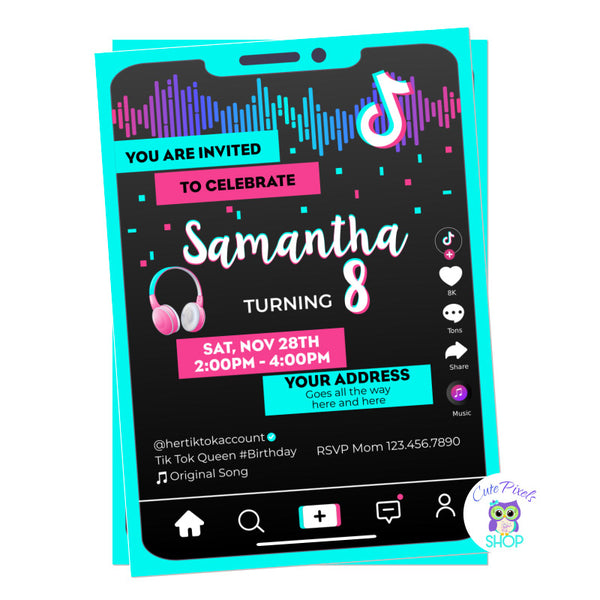 TikTok Invitation, TikTok App invitation for Tiktok Birthday