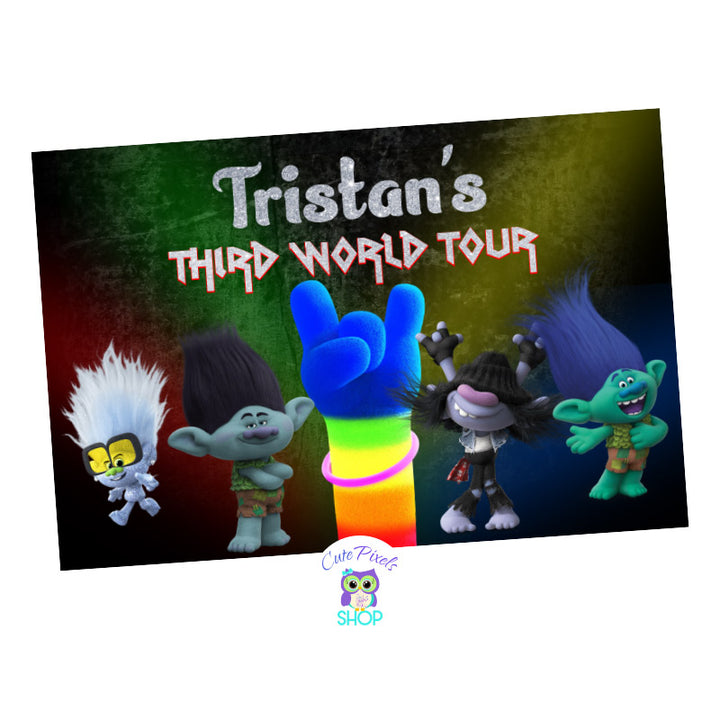Trolls Backdrop for a Trolls World Tour Birthday. Having male characters making it perfect for boys who love trolls! Trolls rockstar backdrop