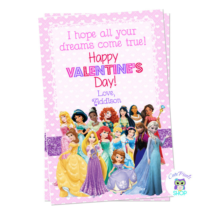 Valentine's day card, disney princes valentine's day card with all disney princess on it.
